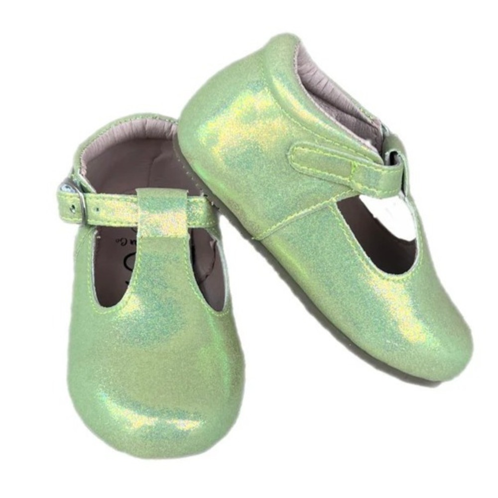 NEW Baby Size 3C Smooth Glitter T-Strap Flats Green Girls Shoes A Bear Co
